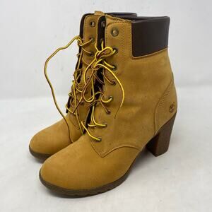 Timberland Tilson High Heel Wheat Nubuck Leather Ankle Boots Womens Size 9